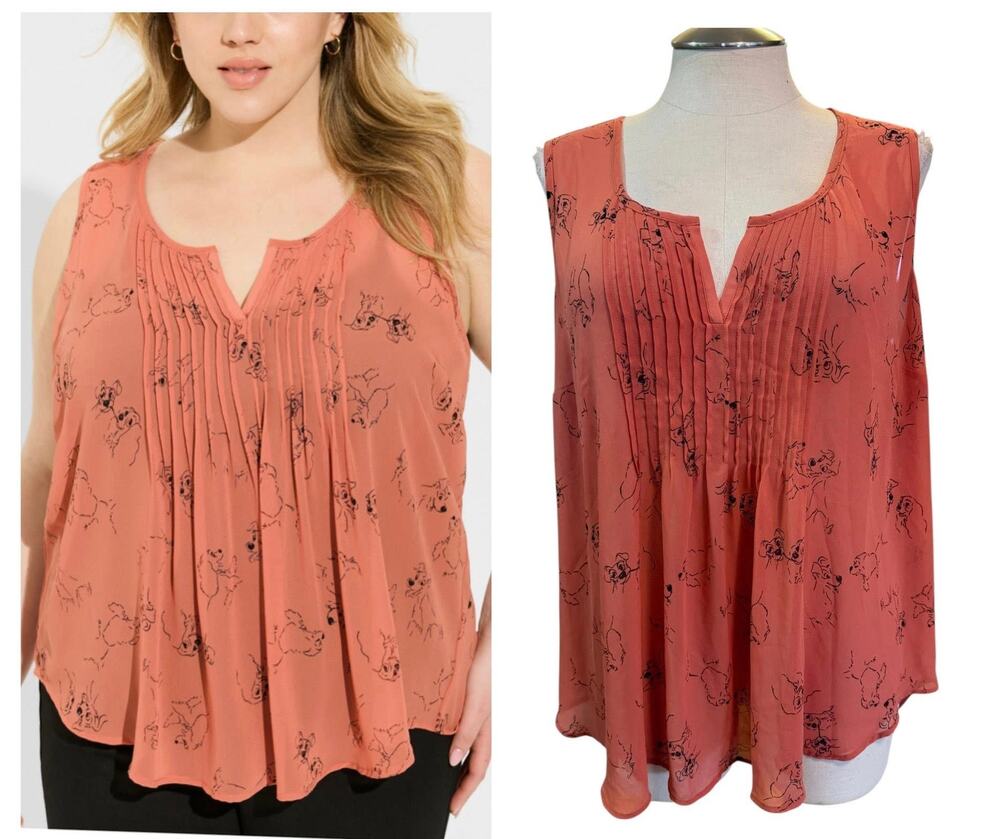 Torrid 6 (6X 30) Disney Lady and the Tramp Pintuck Blouse Chiffon Tank Top New